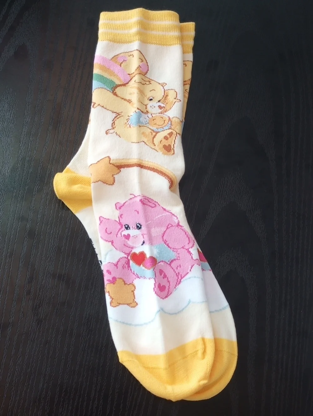 Care Bears Cream Yellow Crew Mid-calf Socks with Pink & Yellow Bears